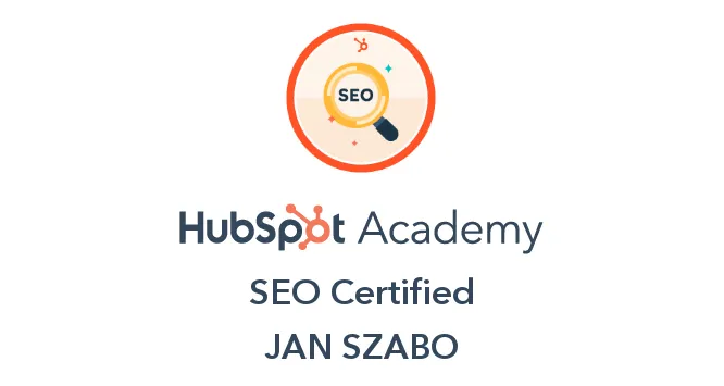 HubSpot Academy - SEO Certification Badge for Jan Szabo